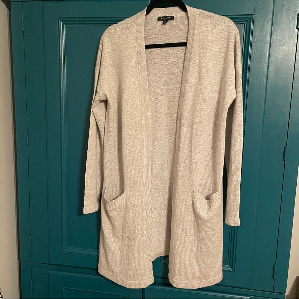 H by Halston silk / cashmere gray cardigan long sweater sz small